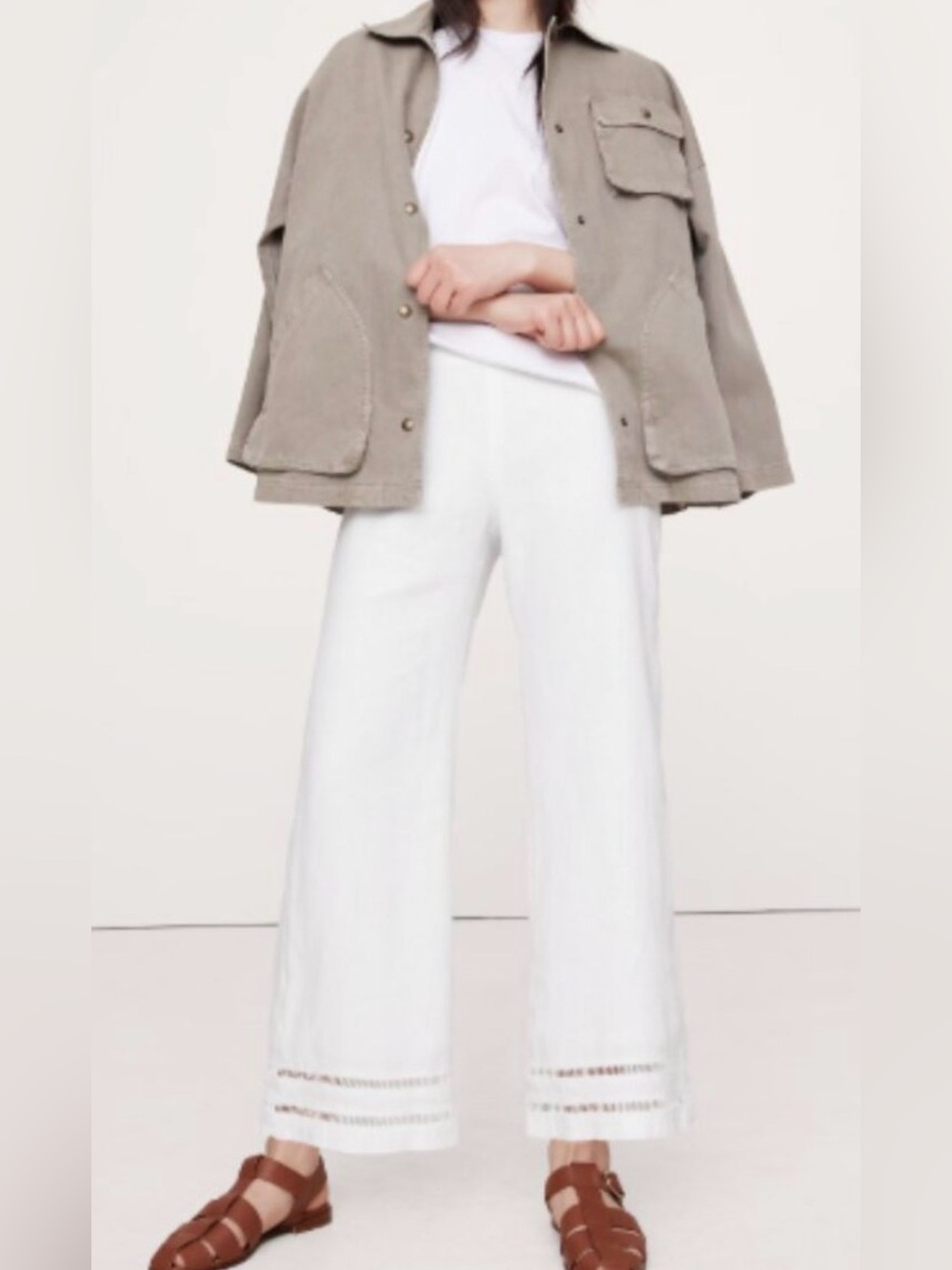 Banana Republic Women’s 100% linen Mid Rise Kick Flare White Pants US 12